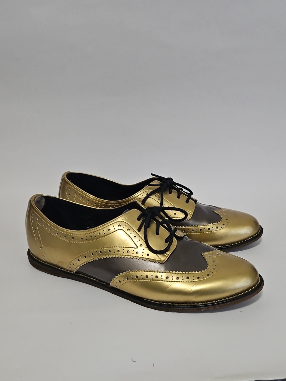 Dr. Martens Polina Gold and Pewter Patent Oxford Shoe size 9 Doc Martens